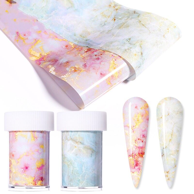 【rainbow love1688】1 Box 4*100cm Marble Series Nail Foils Pink Blue Foils Bright Marble Nail Art Transfer Sticker Paper DIY idea nail Tips