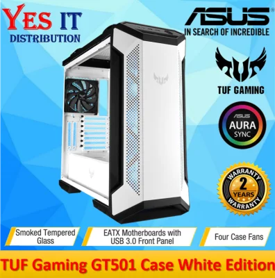 ASUS TUF Gaming GT501 Case White Edition Desktop PC EATX with Tempered-glass Side Panel, 120mm RGB fan, 140mm PWM Fan