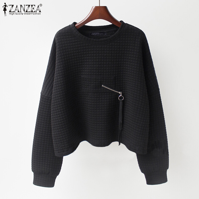 Momonaco zanzea women casuall waffle o-neck plain blouse vintage plain long sleeve pullover hoody #3