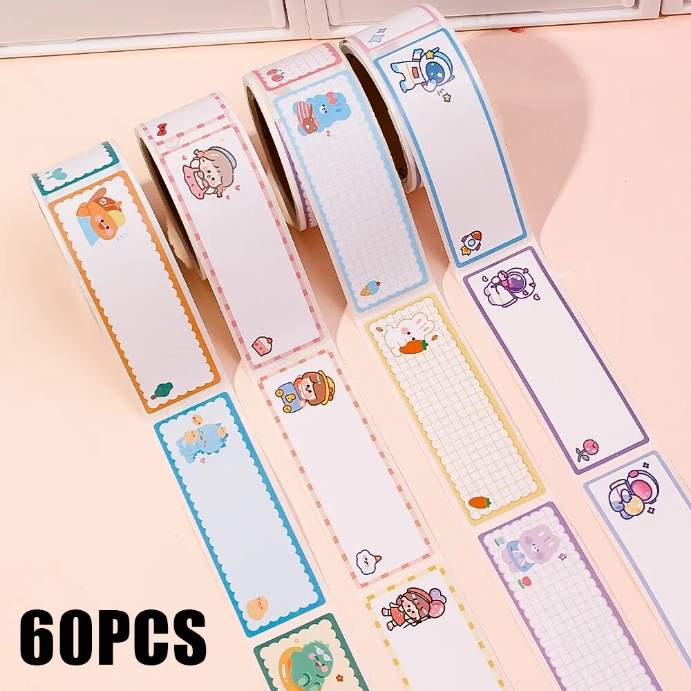 60 cái/cuộn phim hoạt hình nhãn trắng nhãn dán DIY tự dính viết tay tên nhãn cho sinh viên nhãn dán ghi chú