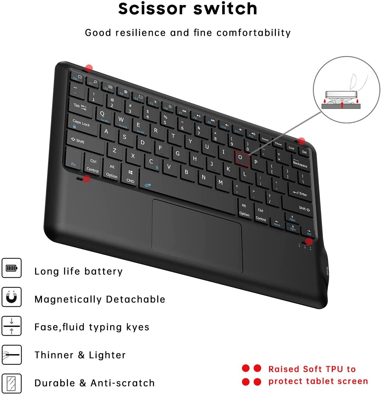 Touchpad Keyboard Case for Galaxy Tab S9 Plus 12.4 inch 2023, Smart Detachable Wireless Touchpad Keyboard Case for Samsung Tab S9 FE Plus 2023, Tab S8 Plus 2022, Tab S7 FE 2021, Tab S7 Plus 2020