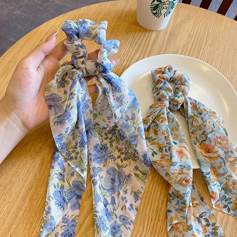 Dây Buoc Tóc Bằng Vải Chiffon Họa Tiết Hoa