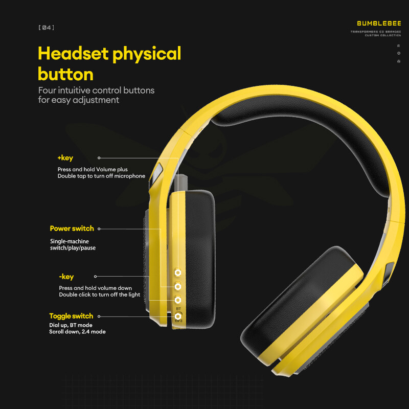 Transformers TF-G01 Bluetooth Dual Mode Headset Wireless Bluetooth 2.4G Wireless Wired Dual Mode Heavy Bass Sports Noise Cancellation Gaming Headset Universal for mobile phones and computers