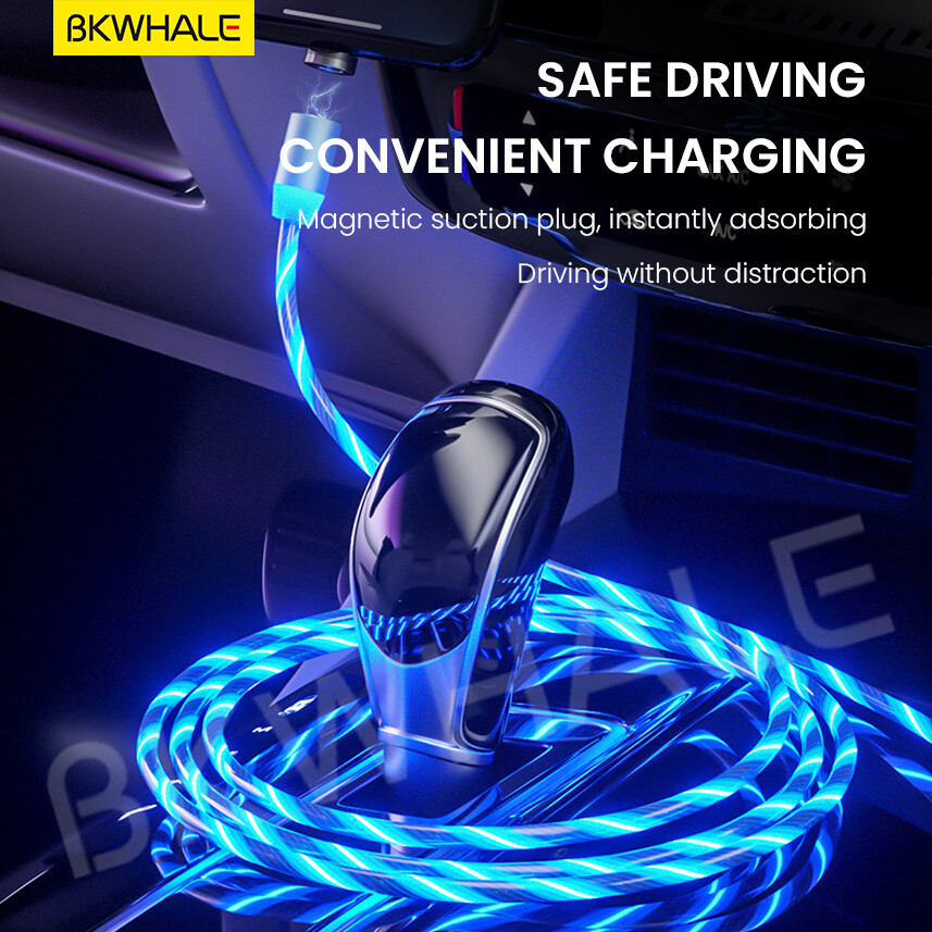 BKWHALE 1Meter / 2Meter LED Magnetic Cable Fast Charging Magnet Micro USB Type C Lighting Charger Cables
