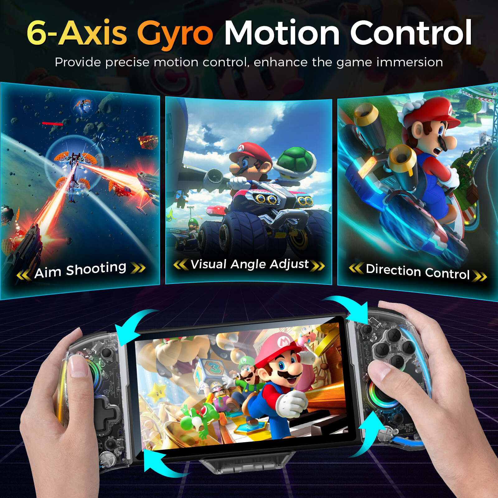 IINE Switch Handheld Controller One-Piece Joypad Controller with Hall Effect Joystick, RGB Light/Motion Control for Nintendo Switch/OLED