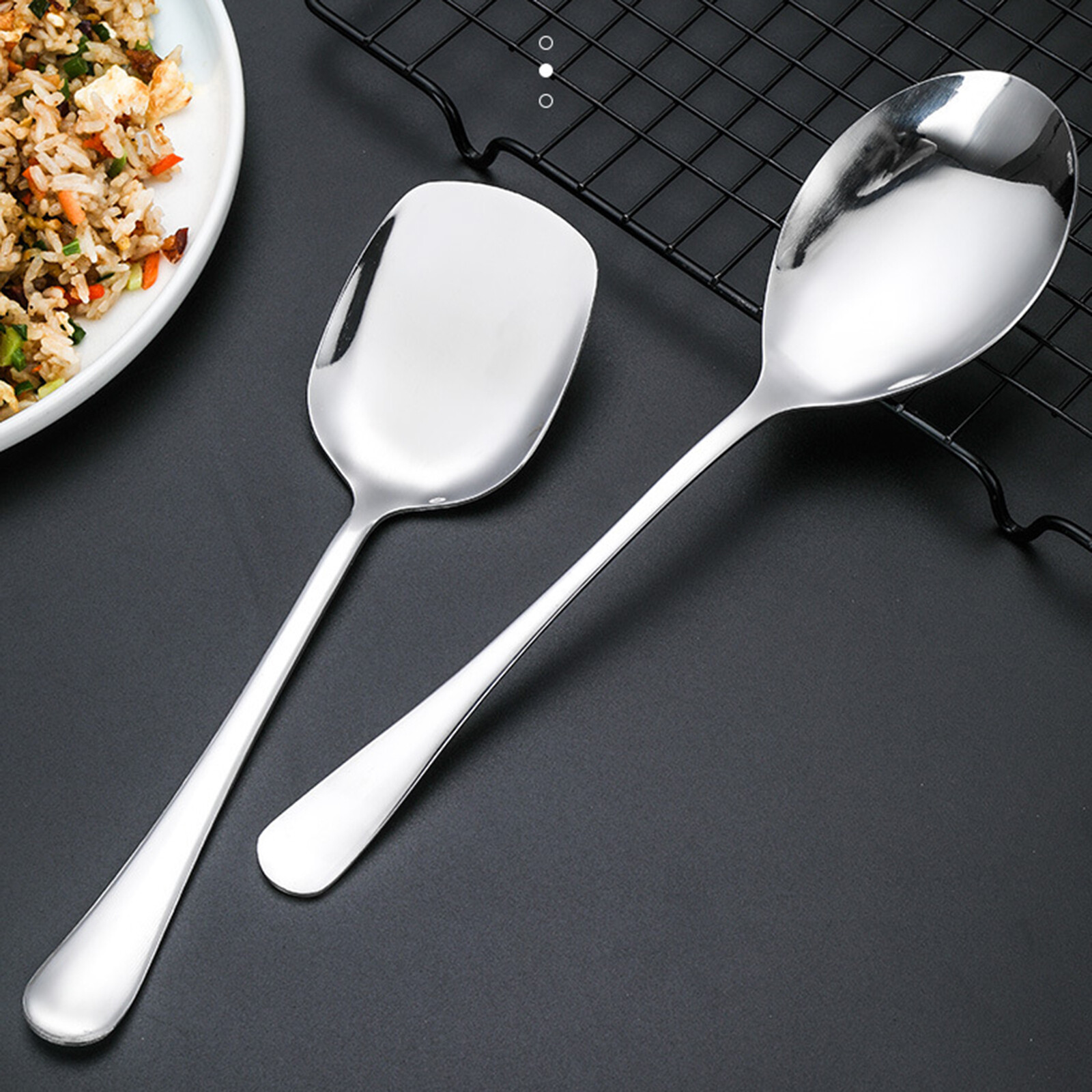 Thép Không Gỉ Lớn Cơm Súp Phục Vụ Muỗng Không Dính Pan Dụng Cụ Nhà Bếp Bộ Đồ Ăn Thìa
