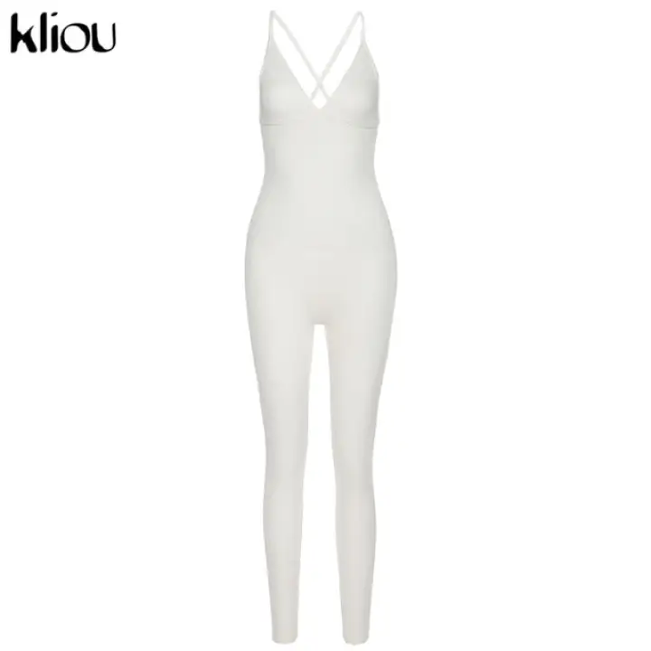 Kliou V Neck Skinny Sexy Jumpsuit Women Summer 2020 Hollow Out Partywear Halter Sleeveless Streetwear Outfit Fitness Backless Lazada Singapore