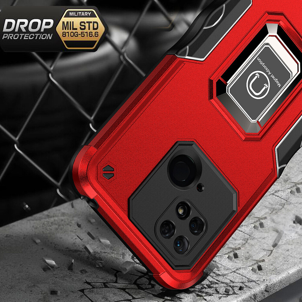 KEYSION Shockproof Armor Case for Redmi 10C 10A Ring Stand Phone Back Cover for Xiaomi Redmi Note 9 Pro 9S