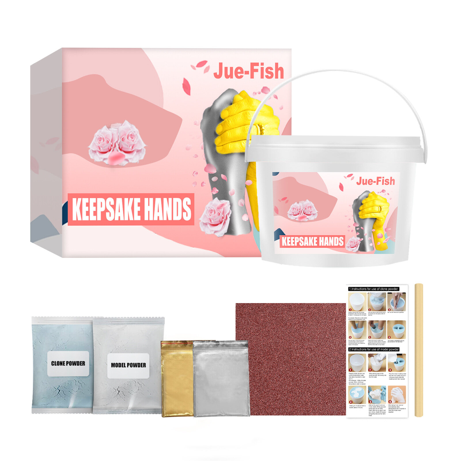 JUE-FISH 3D Plaster Molding Clone Powder Kids Handprints Footprints Baby Hand Foot Save Modeling Clay Mini Kit DIY Baby Hand Foot Casting 3D Hands Mold Casting Kit Clone Powder Model Powder Valentine's Day Couple Hand Model Baby 3D DIY Hand Foot Print