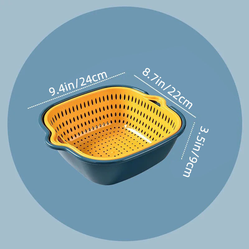 Houseeker Double-Layer Drain Basket Plastic Kitchen Household Fruit Vegetable Washing Drainer Box Washing Basin Storage Container