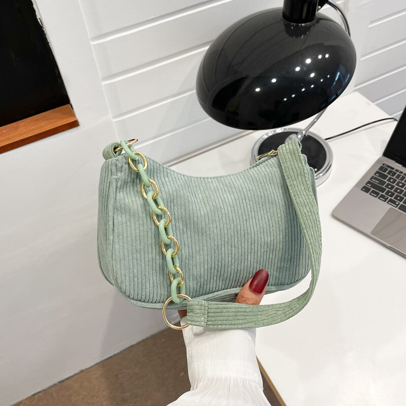Fashion Vintage Women Handbags Corduroy Underarm Bag Casual Women Shoulder Bags Solid Color Zipper Female Handbag Clutch