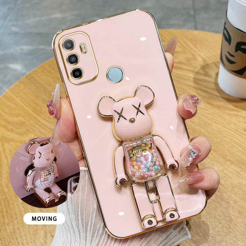 YBD 3D Candy Bear Bracket Phone Case For OPPO A53 A33 A32 High End Soft Silicone Material(Bracket Can Rotate)