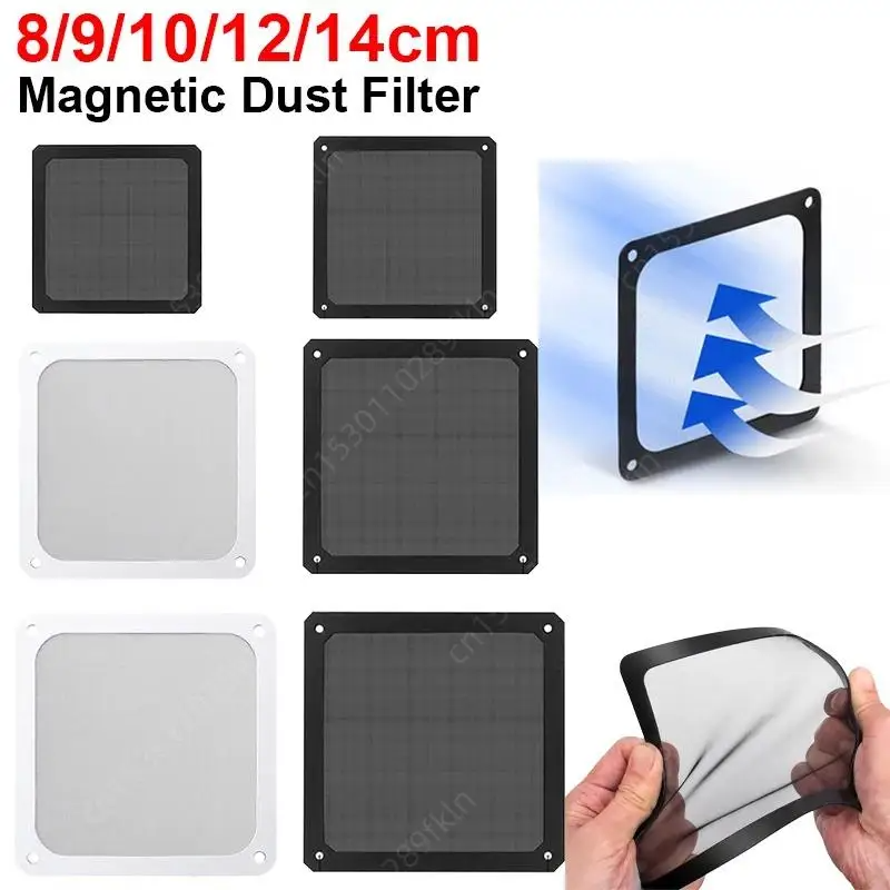 PC Case Fan Dustproof Mesh Cover Net Guard Magnetic Frame Dust Filter with Hole