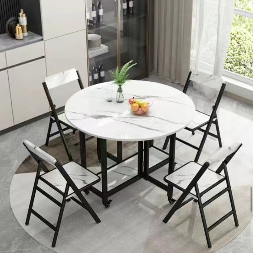 Foldable Round Dining Table White Folding Set with Chairs Inside ...