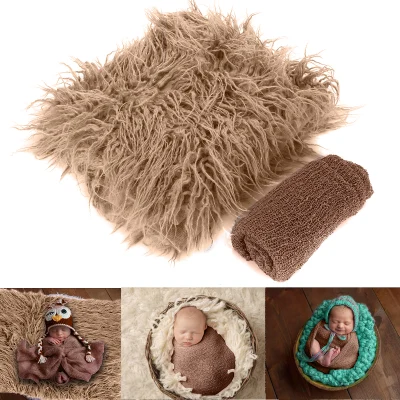 Baby Photo Props Fluffy Blanket + Ripple Wrap Set Newborn Photography Wrap Mat - Gray