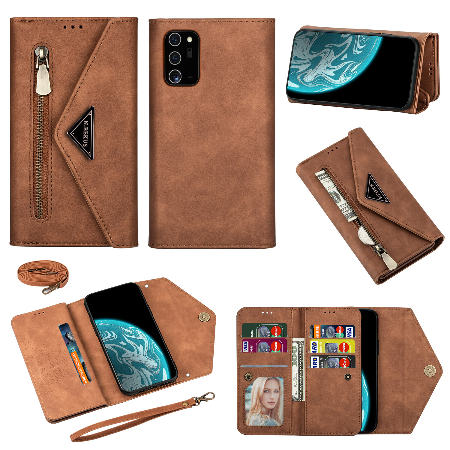 Ốp Cho Samsung Galaxy Note10 Plus S9 Plus S8 S10 Note9 Note8 Note 10 Lite A52S A22 S22 Ultra Note20 Ultra Ốp Lưng Dây Đeo Chéo Ví Có Khóa Kéo Tháo Rời Khe Đựng Thẻ Ba Lô Ốp Điện Thoại Bằng Da