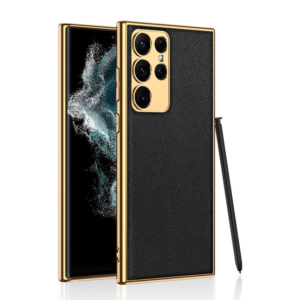 HOCE Luxury Electroplated Plain Leather Phone Case For Samsung Galaxy S23 Ultra S23 Plus Lens Protection Shockprooof Cover Cases