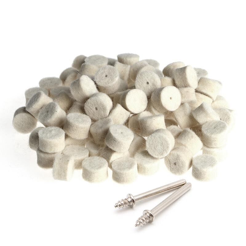 100pcs wool felt polishing buffing pad 13mm + 2 shank for grinding wheel
