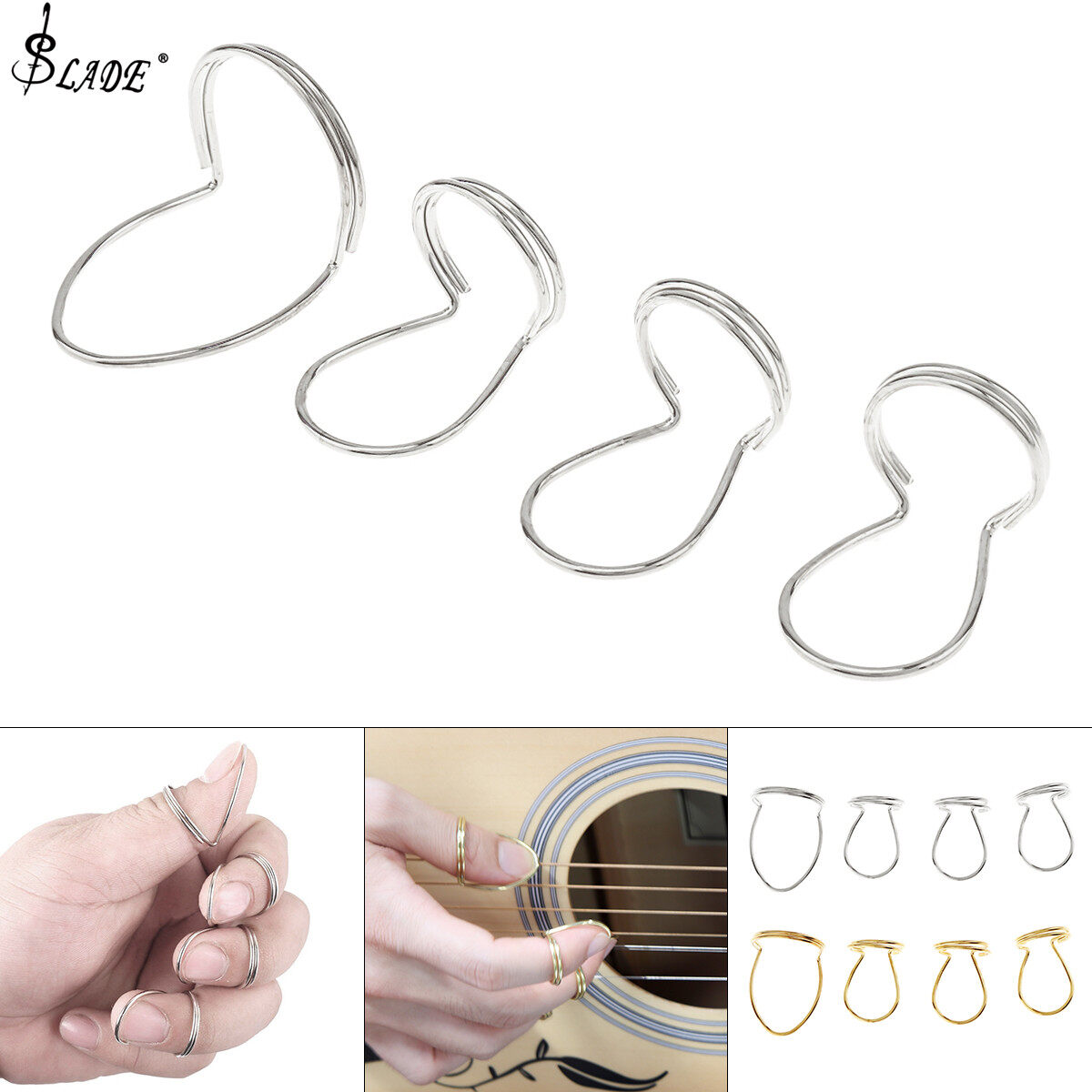 SLADE 4pcs Guitar Picks Metal Finger Ring Protection Plectrum Thumb Forefinger Picks for Guitar Bass