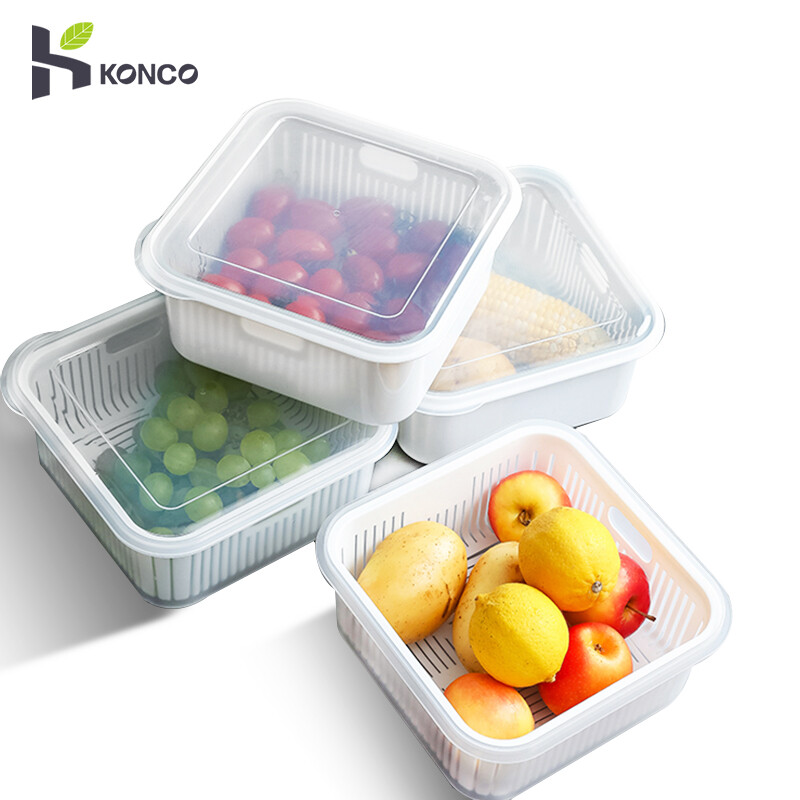 Konco Nhà Bếp Drainer, Rau Container Lưu Trữ Thực Phẩm Chao Lọc Hộp Nhựa Giữ Tươi Hai Lớp Giỏ Đựng Rau Củ Trái Cây Tủ Lạnh Hộp Đựng Kín Có Nắp 1 Mảnh