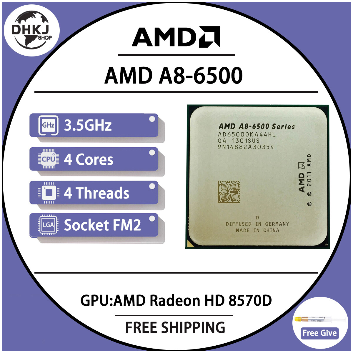 AMD A8 Series A8 6500 A8 6500k CPU AD6500OKA44HL Turbo)  AD650BOKA44HL Socket FM2