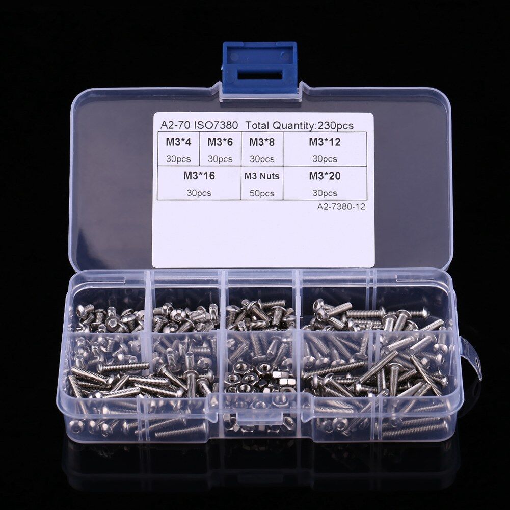 Zonejoy 230 Pcs M3 Thép Không Gỉ SS304 Măng Sông Lục Giác Ốc Vít Hình Nút Bu Lông Và Đai Ốc Với Hộp