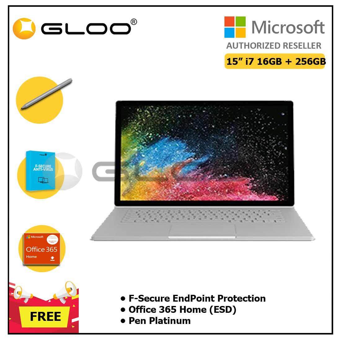 Microsoft Surface Book 2 15 i7/16GB 256GB + F-Secure EndPoint Protection + Office 365 Home ESD + Pen Platinum Malaysia