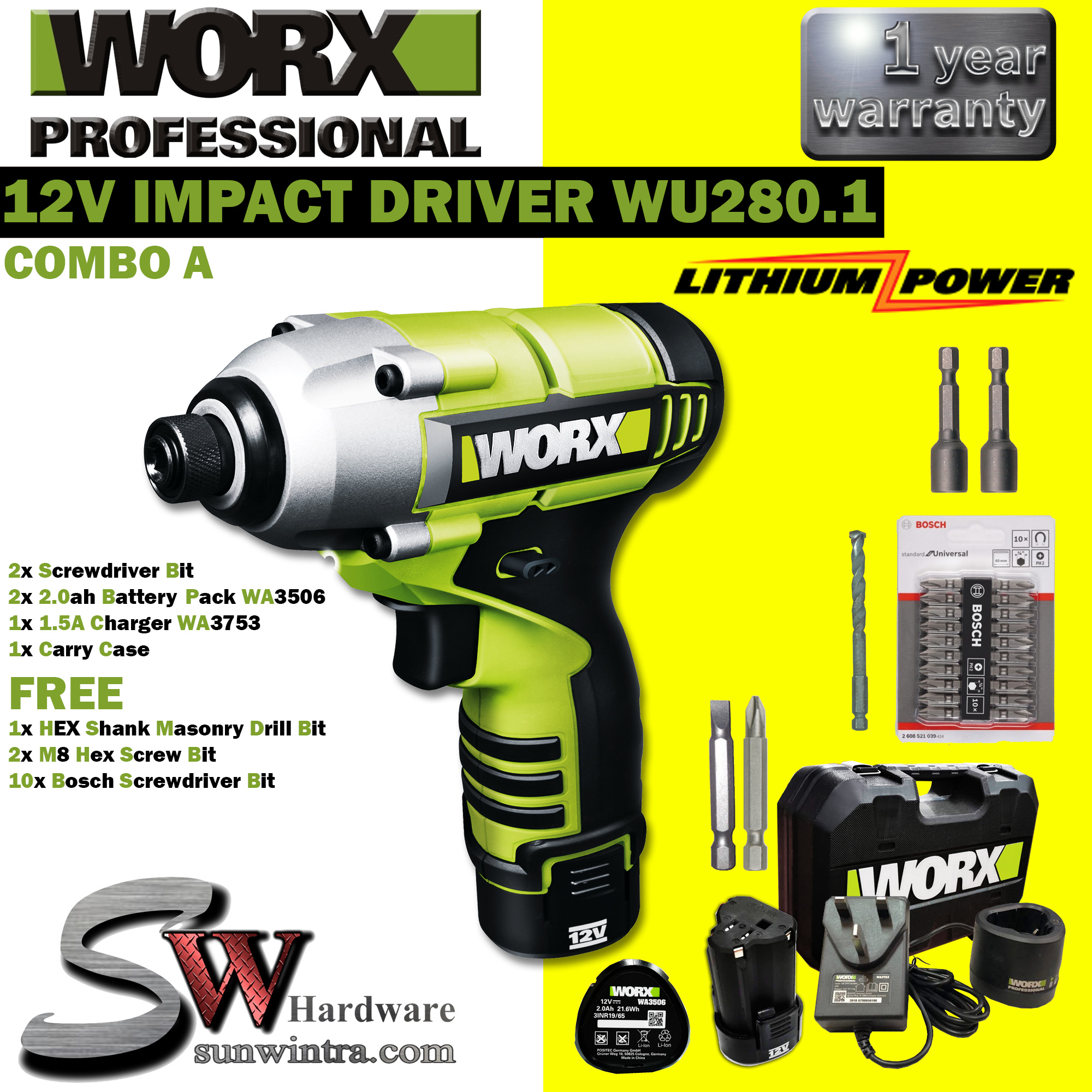 WORX 12V IMPACT DRIVER WU280.1/WU 280.1 