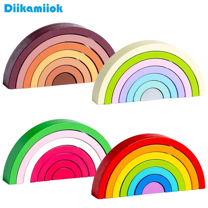 Hot Arch Bridge Rainbow Building Blocks Kids Wood Stacker Baby Toy