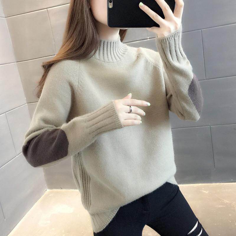 Half Turtleneck Sweater Women's 2021 New Loose Knit Sweater Autumn and Winter All-match Long Sleeve Pullover Sweaters