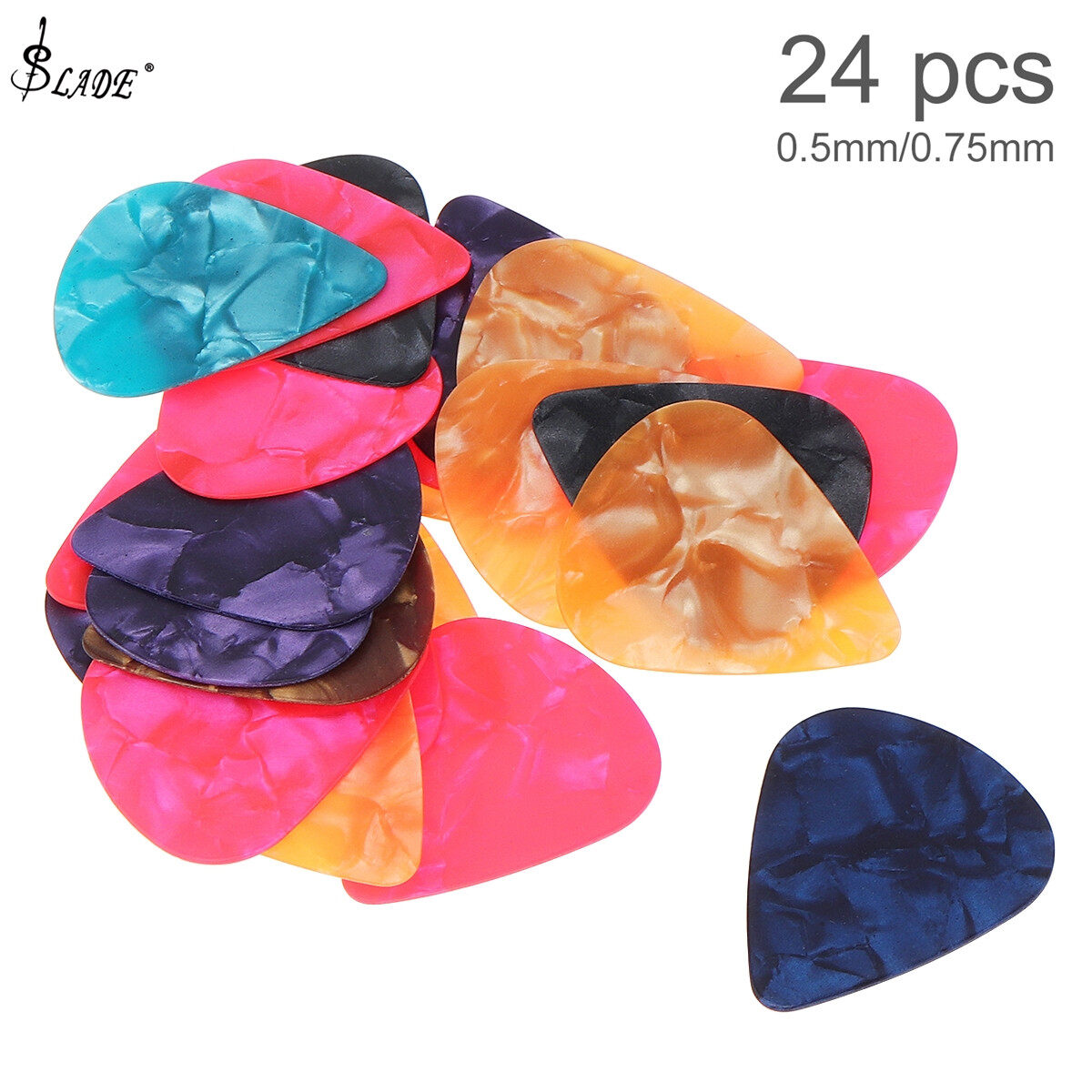 SLADE 24pcs Guitar Picks 0.5mm 0.75mm Smooth Celluloid Ukulele Guitar Plectrum with Box