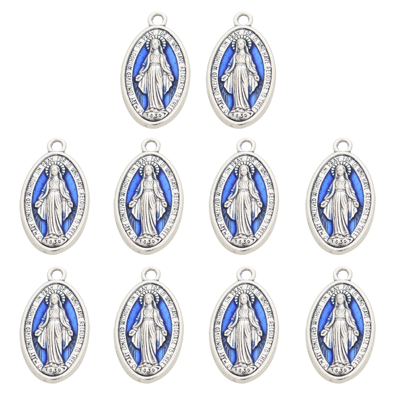 10x Blessed Virgin Pendant Charms Catholic Bracelets Necklace Pendant with Loop Medals for DIY Jewelry Making