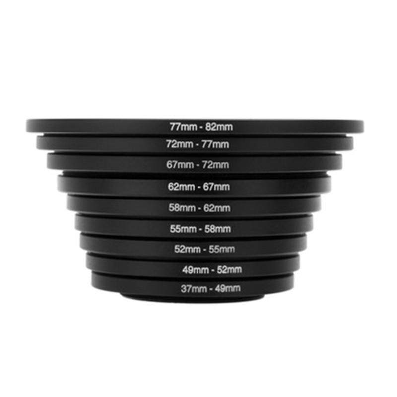 9 Chiếc Bộ Lọc Ống Kính Vòng Kim Loại Bước Xuống Máy Ảnh DSLR Bộ Chuyển Đổi Bước, Đen (82-77-72-67-62-58-55-52-49-37)