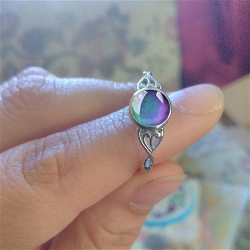 Vintage Retro Change Mood Ring Round Emotion Feeling Changeable Ring Temperature Control Color Rings For Men Women Female Mujer Anel