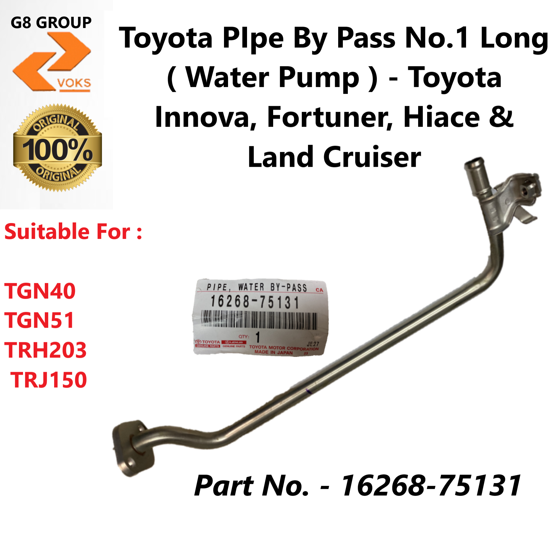Toyota Pipe By Pass No.1 Long ( Water Pump ) - Toyota Innova