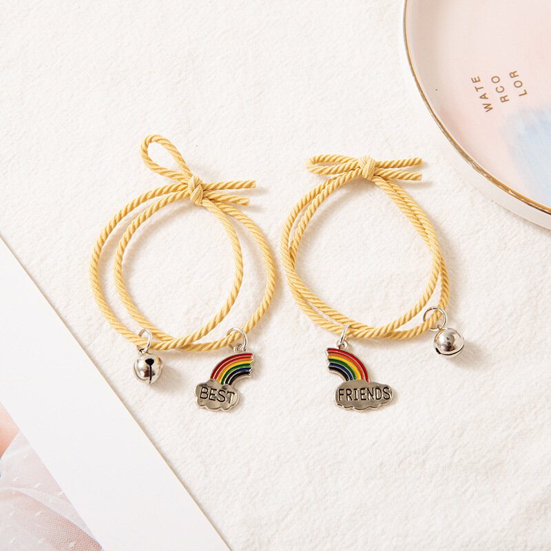 WHC Jewelry 2Pc Rainbow Bells Dangle Couple Bracelets Best Friends Friendship Gift