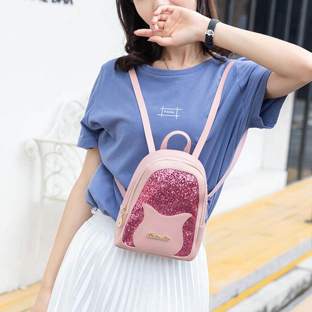 Dream Room Women Sequins Cartoon School Backpack Fashion Lady Satchel Girls Student Travel Shoulder Bag Black