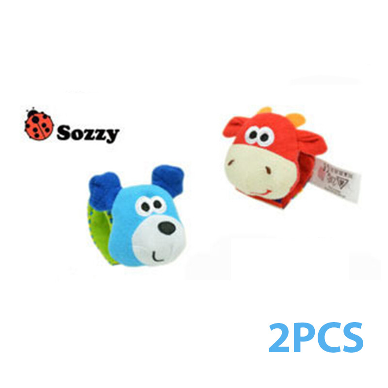 Sozzy 2pcs/Pair Infant Baby Kids Soft Plush Wrist Rattles Animals Foot Socks Toys for 0-12 Months Newborns Toddlers New Born Gift