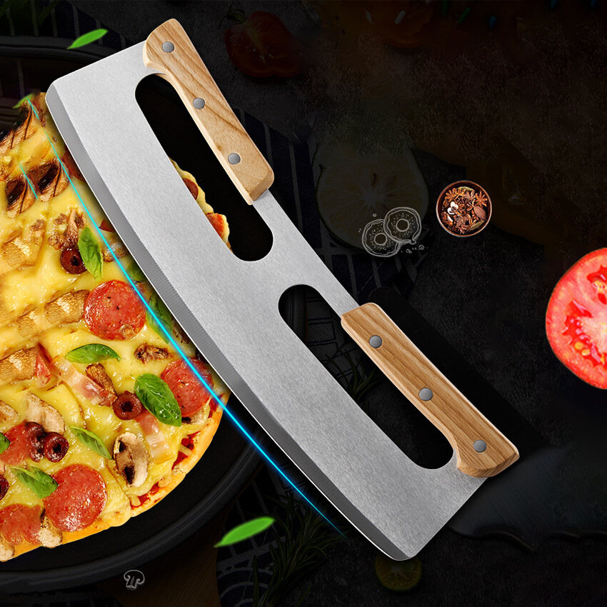 14 Inch Pizza Cutter,  Chopper,  Salad Chopper,  Rocker Cutter With Wooden Handle, Large Pizza Cutter Tool‎