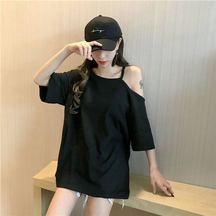 MSBEST Off Shoulder Tshirt Women Korean Style Short Sleeve Shirt Solid Color Fashion Clothes 2021 New