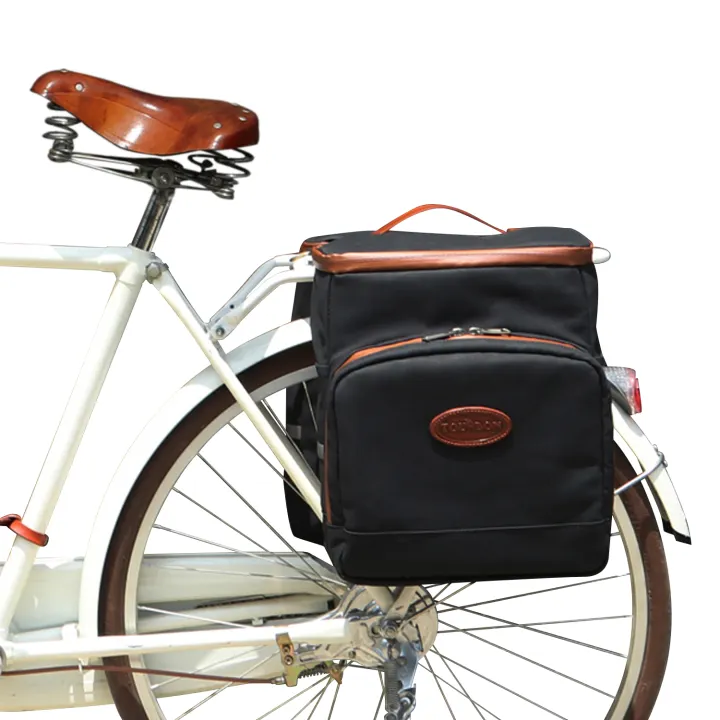 tourbon waterproof canvas bicycle bike front top tube frame pannier bag