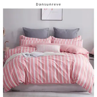 Dansunreve Cadar Sheet Sets Pink And White Stripes Duvet Cover