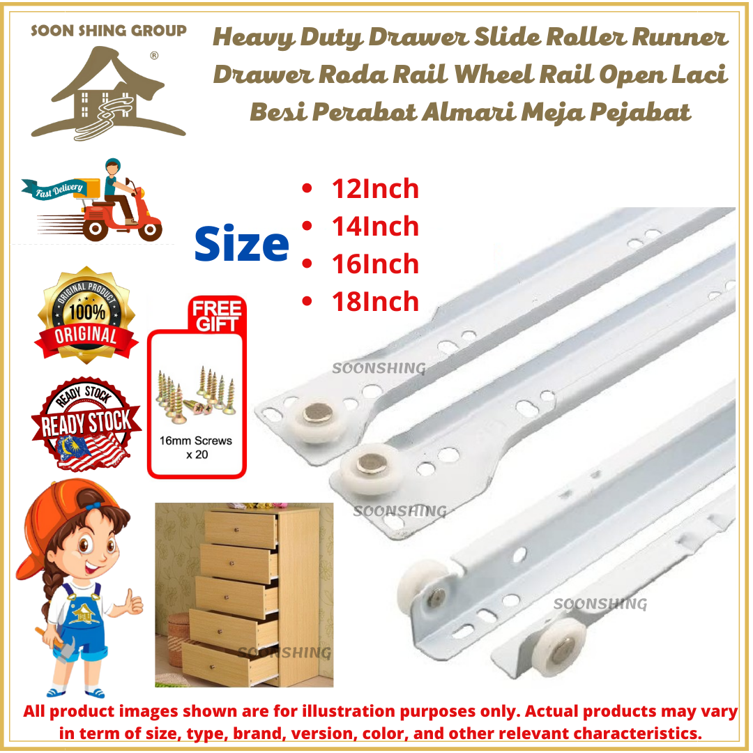 Heavy Duty Drawer Slide Roller Runner Drawer Roda Rail Wheel Rail Open ...