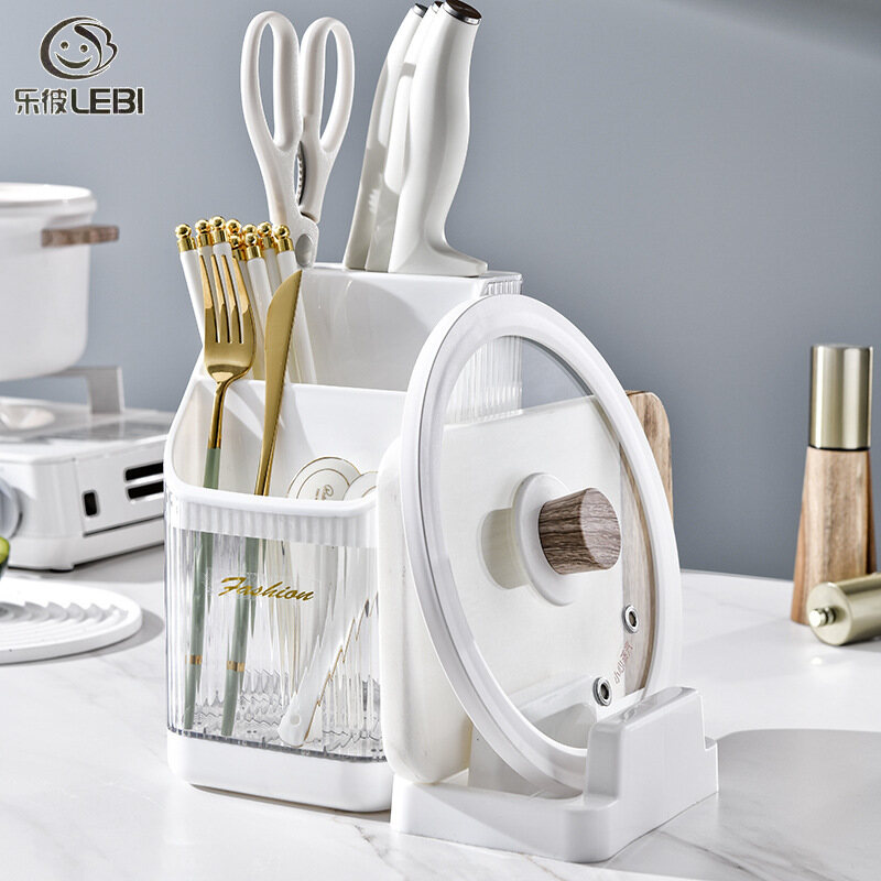 Multi-function transparent chopstick barrel, draining chopstick cage, knife holder, cutting board, pot lid rack, kitchen finishing shelf, knife storage