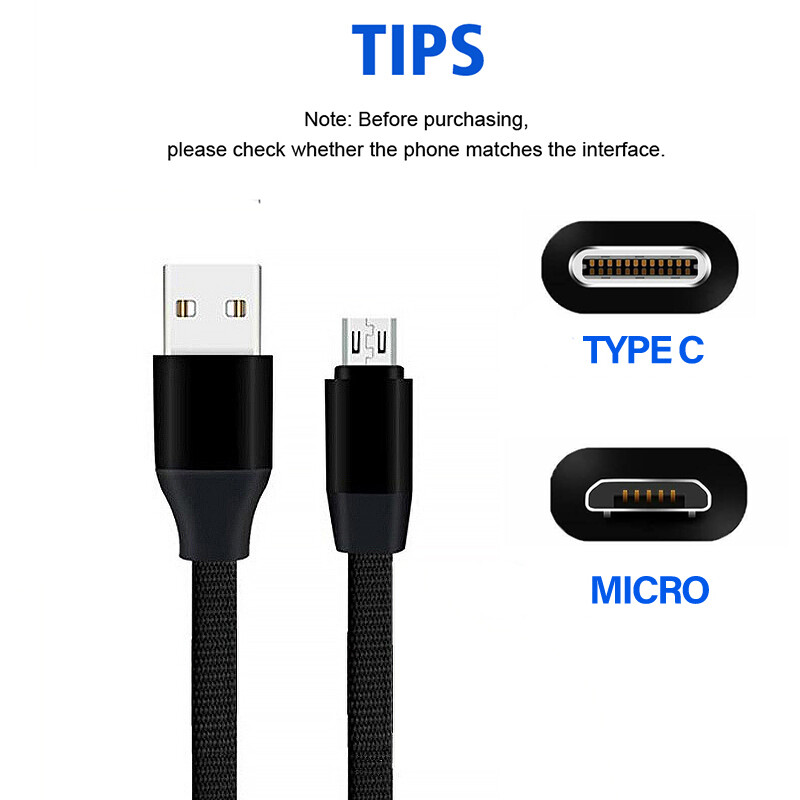 CrashStar 【Flat Braided Cable 】 3A 1M USB Cord Charging Cable Fast Charger For Type-C / Micro Android / IOS iPhone Flat Noodles 5 Colors Cable