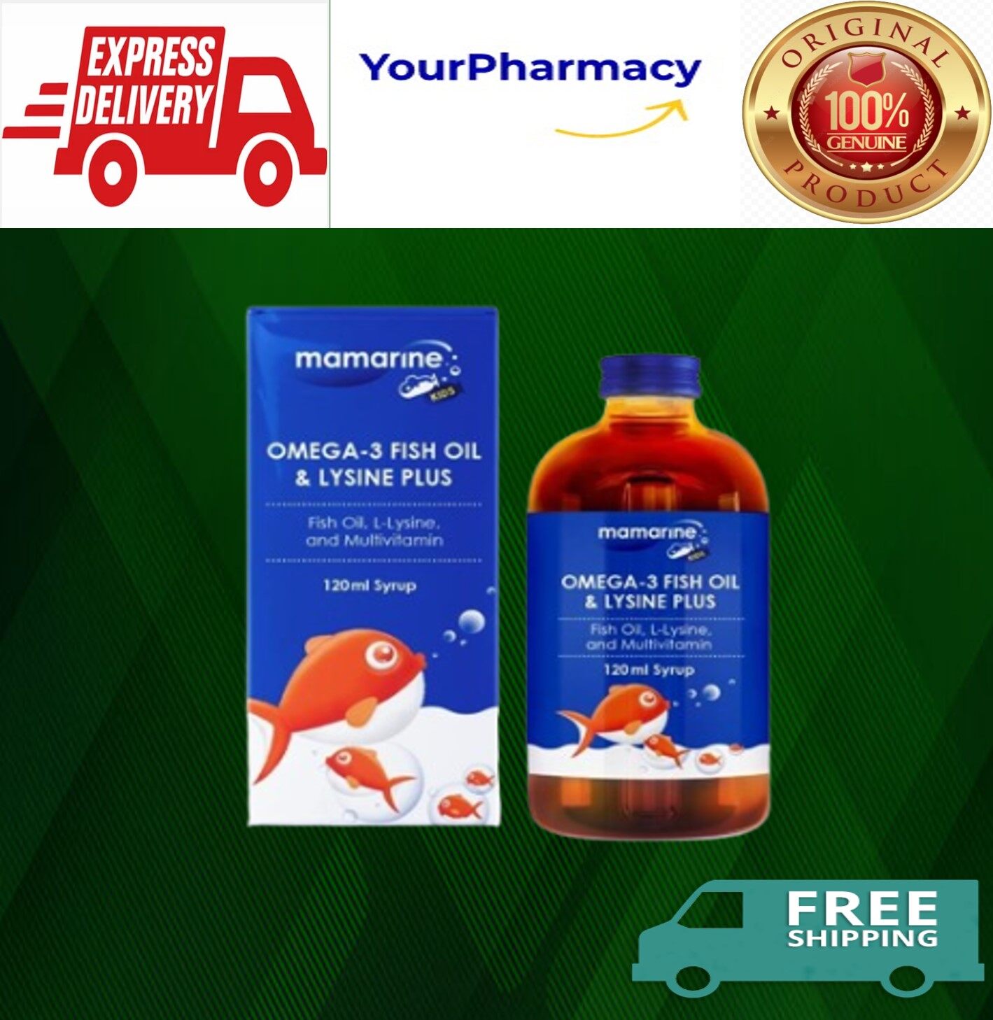 Mamarine kids Omega3 fish oil, Lysine, Multivitamin syrup 120ml Lazada