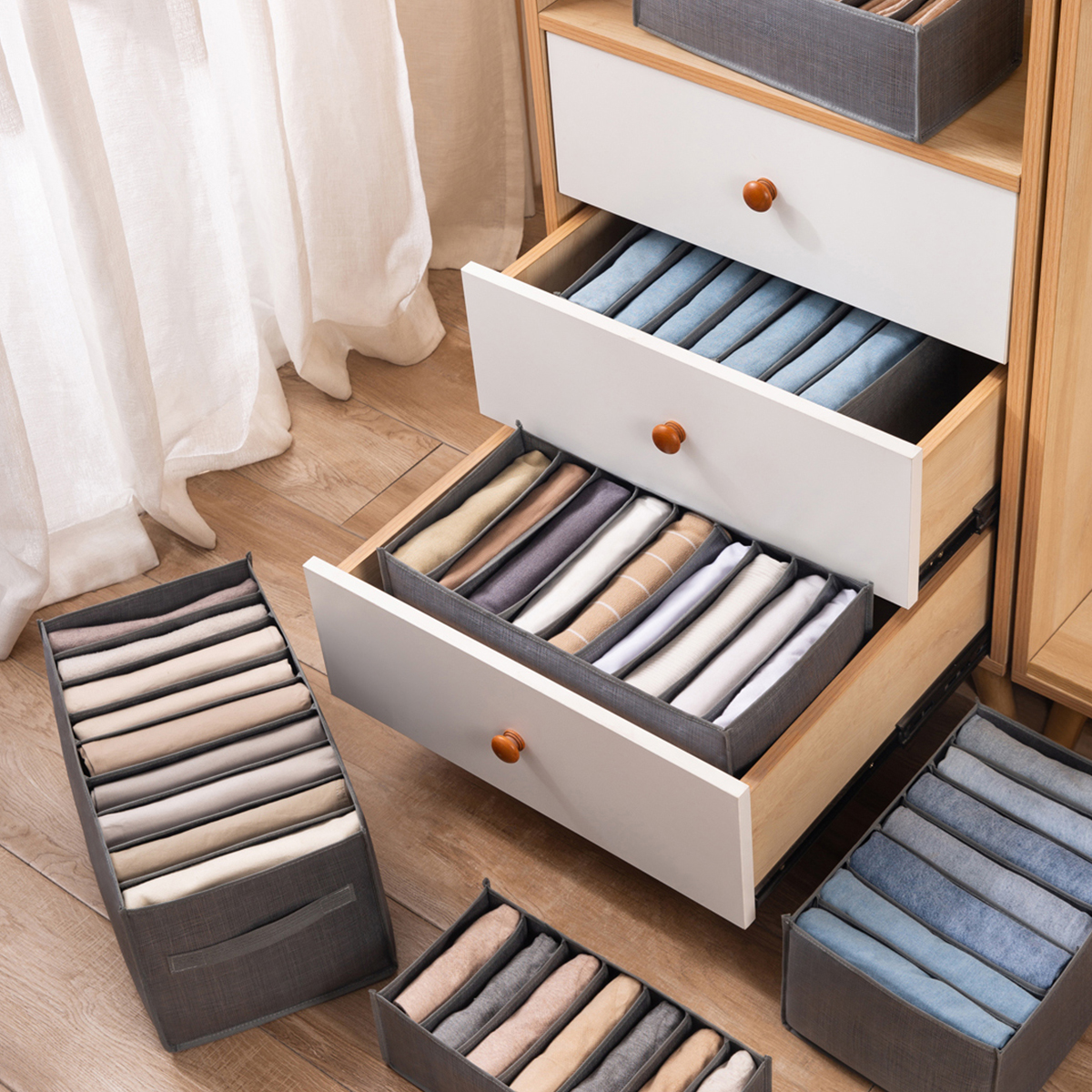 Drawer Clothes Divider Box Closet Jeans Storage Box Wardrobe Clothes Drawer Organizer Jeans Storage Box Non-woven Fabric Clothes Drawer Organizer Visible Gray Clothes Divider Box