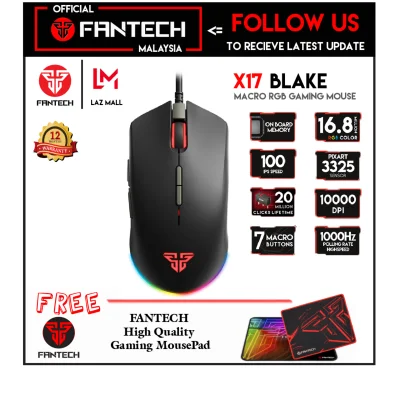 FANTECH X17 BLAKE Professional Wired Gaming Mouse Adjustable 10000 DPI 7 Button Macro Ergonomic Mouse