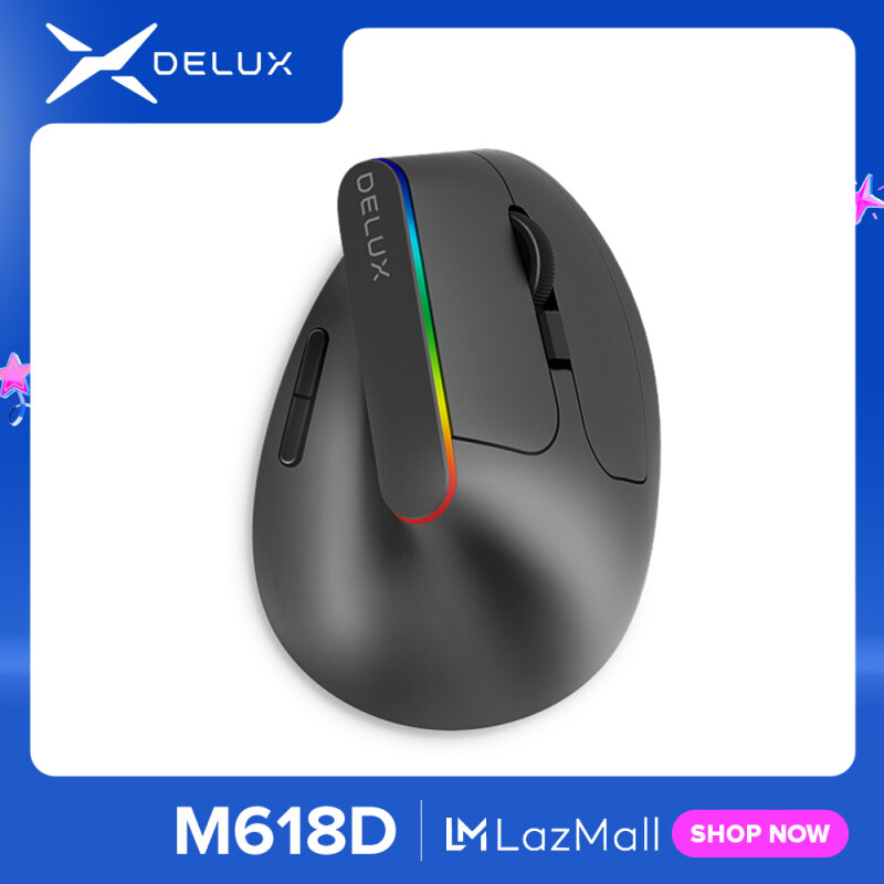 Delux M618D Ergonomic Vertical Mouse Rechargable Wireless 2.4GHz 6 Buttons Gaming Mouse gamer RGB 1600 DPI Vertical Mice For PC Laptop