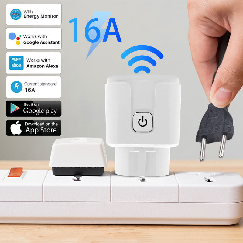 Burstore 【Thanh Toán Khi Nhận Hàng/Hàng Có Sẵn】ổ Cắm Từ Xa Không Dây WIFI Phích Cắm EU Chất Lượng Cao Phích Cắm Hẹn Giờ Thông Minh 100-240V 16A Điều Khiển Bằng Giọng Nói Ổ Cắm Điện Thông Minh PC Chống Cháy Tại Nhà EU Thống Kê Điện Với Alexa